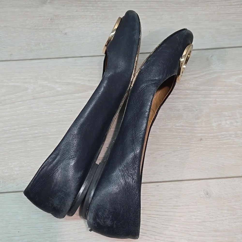 Tory Burch Women Elegant Flats with Gold Accent Logo Ballet Shoes Sz 7.5M